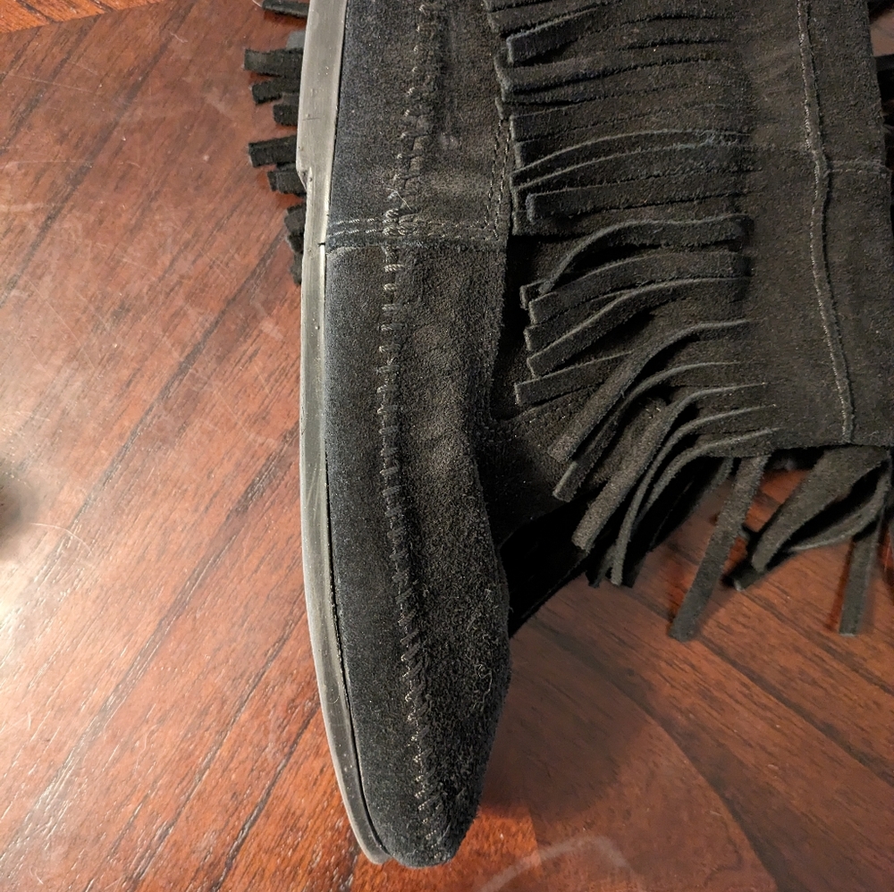 Fringe black suede tall boots 9 - Picture 2 of 8